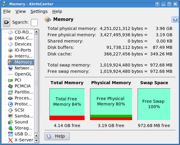 kinfocenter showing 4GB